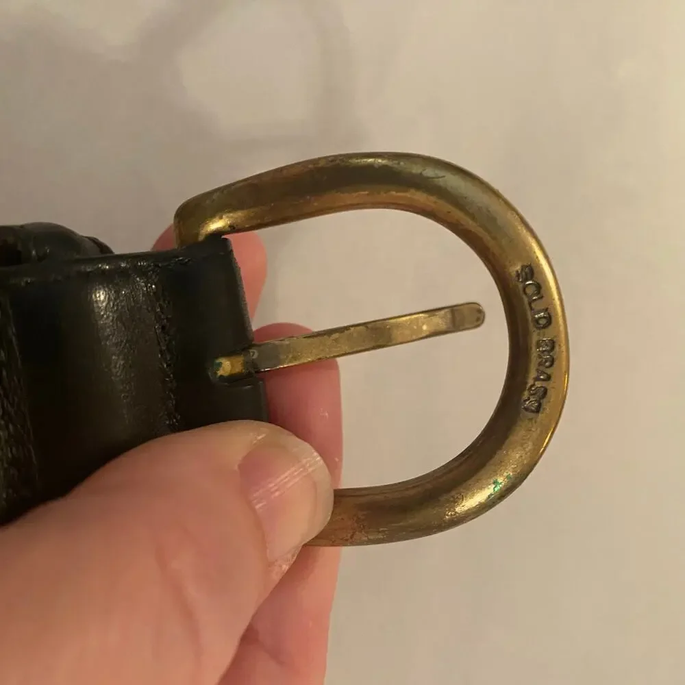 Lands’ End Black Leather Belt 40 Solid Brass Buckle Made in USA